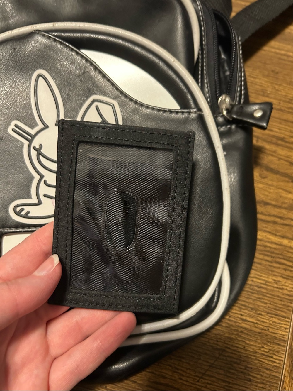 Black Happy Bunny Backpack with 4 Interchangeable Playful Slogan - Picture 8 of 13